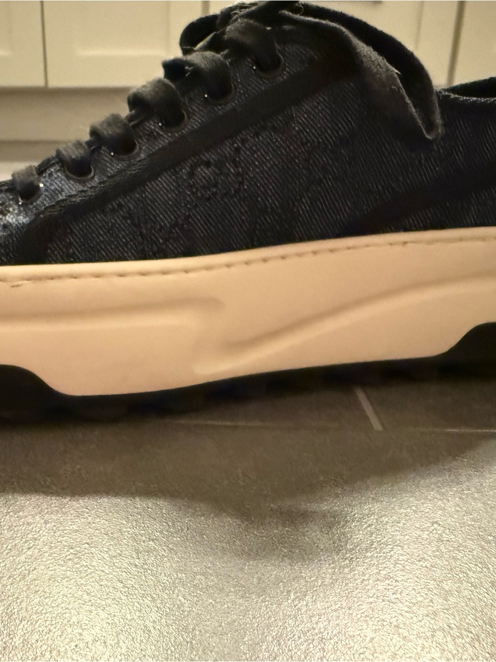Gucci Denim crystal Lace Platform Sneakers - Picture 6 of 14